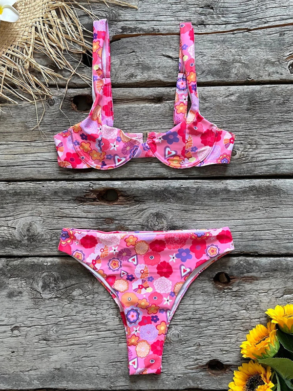 Women's new sexy low waist printed beach bikini set