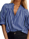 New Women's Shirt Casual Striped V-Neck Top