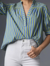 New Women's Shirt Casual Striped V-Neck Top