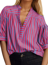 New Women's Shirt Casual Striped V-Neck Top