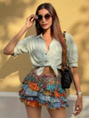 New women's personalized colorful printed pleated sexy hip-hugging short skirt