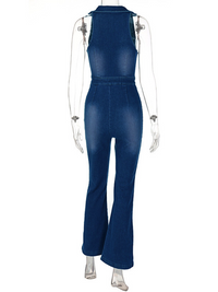 Women's new slim fit fashion street retro style high waist denim jumpsuit