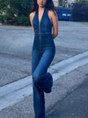 Women's new slim fit fashion street retro style high waist denim jumpsuit