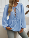 Women's casual loose striped lace-up shirt