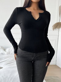 Slim Fit V-Neck Button Long Sleeve T-Shirt