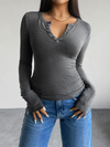 Slim Fit V-Neck Button Long Sleeve T-Shirt