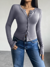 Solid Color Cardigan Button-Down Long Sleeve T-Shirt