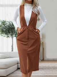 Women's solid color casual mid-length overalls skirt