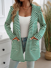 New Striped Cardigan Hooded Knit Long Sleeve Coat