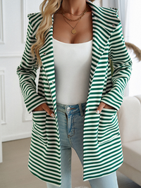 New Striped Cardigan Hooded Knit Long Sleeve Coat