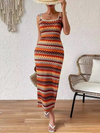 Personalized street fashion casual striped sleeveless square neck dress