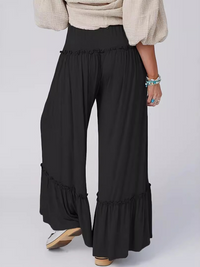 New solid color high waist casual pants drawstring wide leg trousers