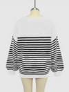 Fashion striped color block knitted long sleeve round neck sweater