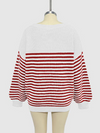 Fashion striped color block knitted long sleeve round neck sweater