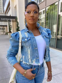 Women's Denim Puff Sleeve Denim Jacket