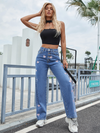 Fashion Love Heart Embroidery Casual High Waist Straight Jeans Trousers