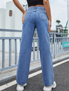 Fashion Love Heart Embroidery Casual High Waist Straight Jeans Trousers