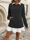 Women's Casual Loose Pocket Patchwork Polo Neck Sweatshirt Dresses