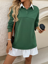 Women's Casual Loose Pocket Patchwork Polo Neck Sweatshirt Dresses