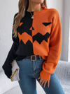 Halloween Spooky Pumpkin Clashing Color Knit Long Sleeve Pullover Sweater