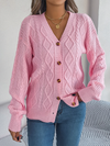 Casual V-neck Lantern Sleeve Twist Button Knit Cardigan Sweater Jacket