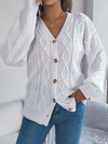 Casual V-neck Lantern Sleeve Twist Button Knit Cardigan Sweater Jacket