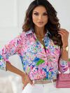 Printed Lapel Long Sleeve Casual Women's Cardigan Shirt