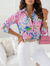 Printed Lapel Long Sleeve Casual Women's Cardigan Shirt