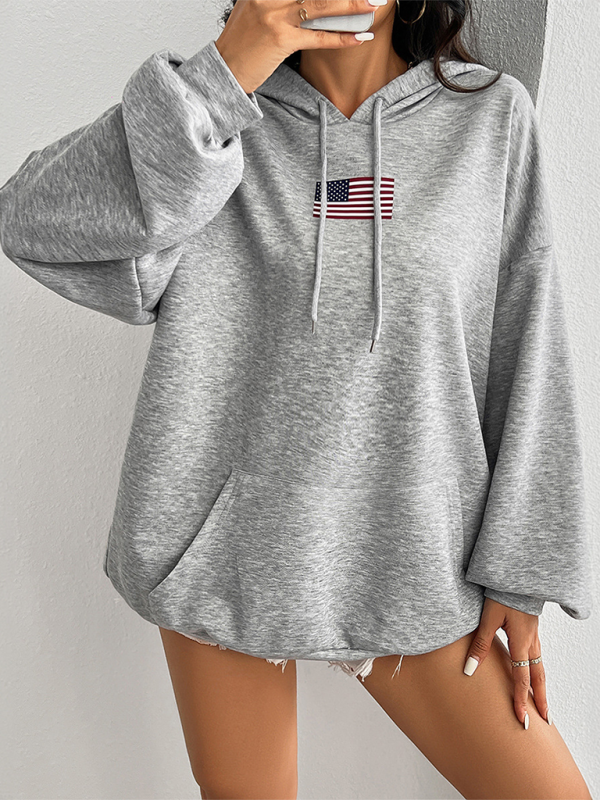 Independence Day Flag Casual Loose Pocket Hooded Sweatshirt