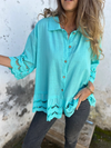 Women's Lace Flared Sleeve Hollow Button Shirt