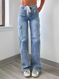 New Casual Lace-Up Multi-Pocket Functional Workwear Straight Leg Jeans