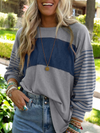 New pullover round neck casual striped color collision long sleeve t-shirt