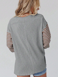 New pullover round neck casual striped color collision long sleeve t-shirt