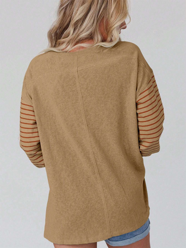 New pullover round neck casual striped color collision long sleeve t-shirt