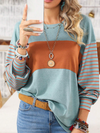 New pullover round neck casual striped color collision long sleeve t-shirt