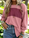 New pullover round neck casual striped color collision long sleeve t-shirt