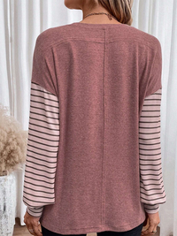 New pullover round neck casual striped color collision long sleeve t-shirt