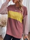 New pullover round neck casual striped color collision long sleeve t-shirt