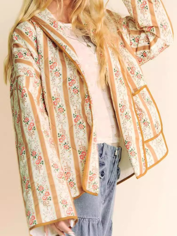 New fashionable temperament striped printed loose cotton coat jacket