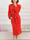 Long-sleeved pajamas solid color lapel casual facecloth robe couple homewear