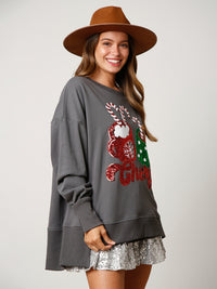 Christmas Candy Cup Sequins Sweatshirt Casual Loose Top