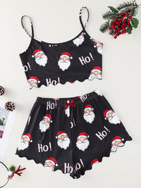 Christmas Santa Claus Elk Print Sleeveless Shorts Simple Casual Two-piece Home Clothes