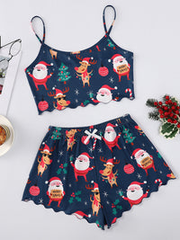 Christmas Santa Claus Elk Print Sleeveless Shorts Simple Casual Two-piece Home Clothes