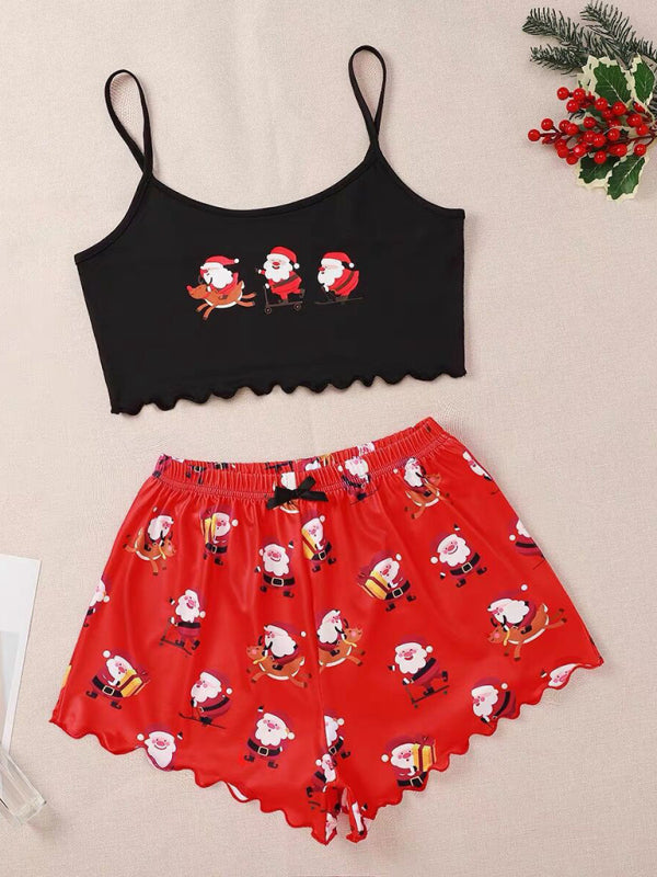 Christmas Alphabet Santa Claus Printed Two Piece Loungewear Set