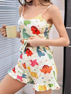 Multicolor Cartoon Dinosaur Print Camisole Top Ruffle Shorts Homewear Pajama Set