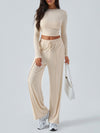 Women's Crew Neck Long Sleeve Top Wide Leg Pants Set