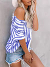 Women's Two-tone Striped Cardigan Short Sleeve Shirt