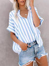 Women's Two-tone Striped Cardigan Short Sleeve Shirt