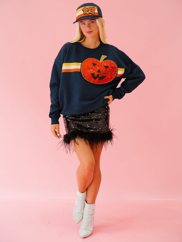 Women's Halloween sequined sweatshirt loose casual top