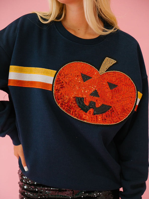 Women's Halloween sequined sweatshirt loose casual top